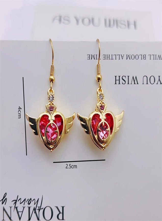 POYAMUSE Lovely Heart and Crown Crystal Dangle Earrings - Sweet Cosplay Jewelry for Women-heart - Image 5